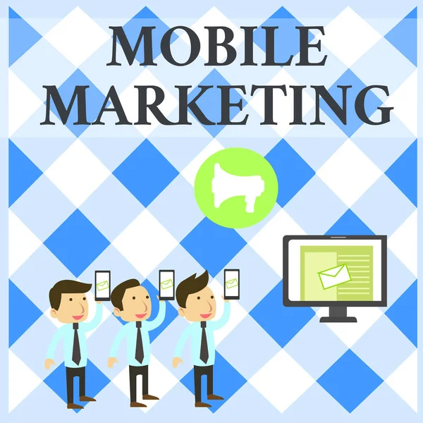 Text sign showing Mobile Marketing. Conceptual photo technique focused reaching audience on their smart device SMS Email Marketing Media Audience Attraction Personal Computer Loudspeaker. — Stock Photo, Image