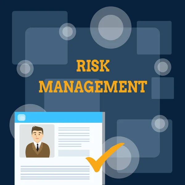 Writing note showing Risk Management. Business photo showcasing evaluation of financial hazards or problems with procedures Curriculum Vitae Resume of Candidate Marked by Color Mark. — 스톡 사진