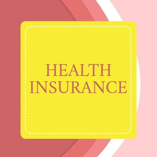 Word writing text Health Insurance. Business concept for coveragethat pays for medicaland surgical expenses Dashed Stipple Line Blank Square Colored Cutout Frame Bright Background. — ストック写真