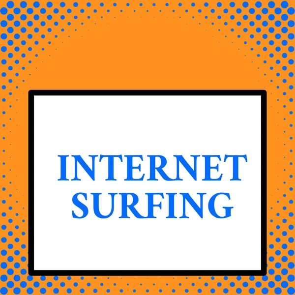 Nota di scrittura che mostra Internet Surf. Foto aziendale che mostra la navigazione centinaia di siti web utilizzando qualsiasi browser installato Vista frontale da vicino grande rettangolo vuoto sfondo geometrico astratto . — Foto Stock