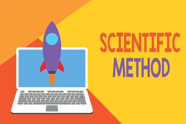 Signo de texto mostrando Método Científico. Foto conceptual Principios Procedimientos para la búsqueda lógica del conocimiento Lanzamiento de un cohete portátil. Proyecto Startup. Desarrollo de los objetivos . —  Fotos de Stock