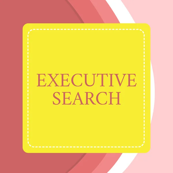 Word writing text Executive Search. Business concept for recruitment service organizations pay to seek candidates Dashed Stipple Line Blank Square Colored Cutout Frame Bright Background.