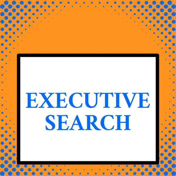 Writing note showing Executive Search. Business photo showcasing recruitment service organizations pay to seek candidates Front close up view big blank rectangle abstract geometrical background. — 스톡 사진