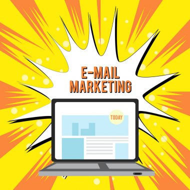 E Mail Marketing'i gösteren metin işareti. Kavramsal fotoğraf Ecommerce Reklam Online satış Bültenleri Promosyon Açık Modern Laptop Ekran Web Arama Web Sayfası Web Sitesi Ana Sayfası ile Açık.