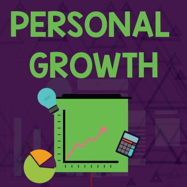 Kişisel Büyümeyi gösteren bir not yazıyorum. İş fotoğrafçılığı becerilerinizi geliştirin. Yeni malzemeler öğrenin. Turta Yatırım Simgeleri ve Satır Çizelgeleri.