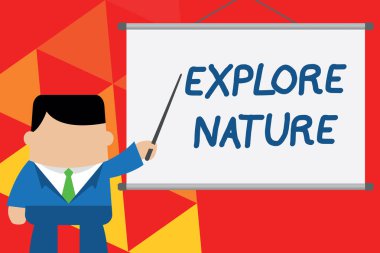 Doğayı Keşfet'i gösteren kavramsal el yazısı. İş fotoğraf metin Kırsal keşfetmek Proje körük önünde duran yaban hayatı Seyahat İşadamı zevk proje fikri işaret.