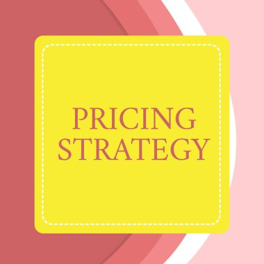 Kelime yazma metni fiyatlandırma stratejisi. Satılmış veya piyasadaki tüm Dashed Stipple Line Blank Square Renkli Kesme Çerçevesi Parlak Arkaplan için kârlılığı en üst düzeye çıkarmak için iş konsepti.