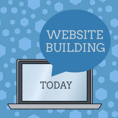 Kelime yazma web sitesi binası. Dizüstü bilgisayarın Renkli Arkaplanı Üzerinden Yüzen Boş Konuşma Baloncuğu Sayfalarının yapımına izin veren araçlar için iş konsepti.