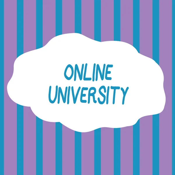 Szöveges jel mutatja online University. Fogalmi fotó távoktatási tanfolyamok veszik át az interneten varrat nélküli függőleges csíkok minta kék és Ibolya alternatív Color Strip. — Stock Fotó