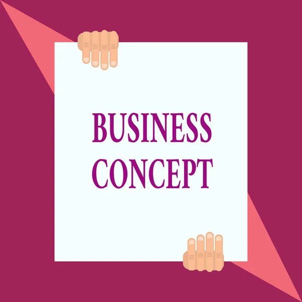 Koncepcyjne pisanie ręczne pokazujące koncepcję biznesową. Business Photo prezentuje nowe podejście produktu do marketingu lub dostarczania go dwie ręce posiadają jeden duży biały papier umieszczony na górze i na dole. — Zdjęcie stockowe
