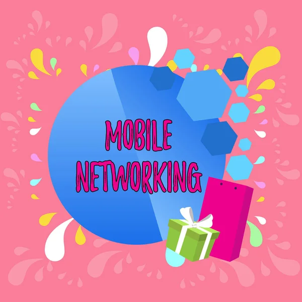 Word writing text Mobile Networking. Business concept for Communication network where the last link is wireless Greeting Card Poster Gift Package Presentation Box Decorated by Bowknot.