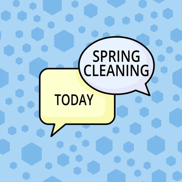 Word writing text Spring Cleaning. Business concept for practice of thoroughly cleaning house in the springtime Pair of Overlapping Blank Speech Bubbles of Oval and Rectangular Shape. — Stock Photo, Image