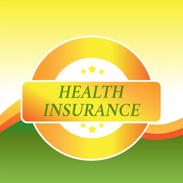 Writing note showing Health Insurance. Business photo showcasing coveragethat pays for medicaland surgical expenses Colored Round Shape Label Badge Stars Blank Rectangular Text Box Award. — Stock Photo, Image