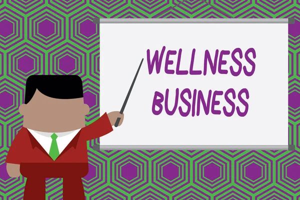 Koncepcyjny pisanie ręczne pokazujące Wellness Business. Business Photo gablota profesjonalne przedsięwzięcie koncentrując się na zdrowiu umysłu i ciała biznesmen stojący w projektorze wskazującym na pomysł projektu. — Zdjęcie stockowe