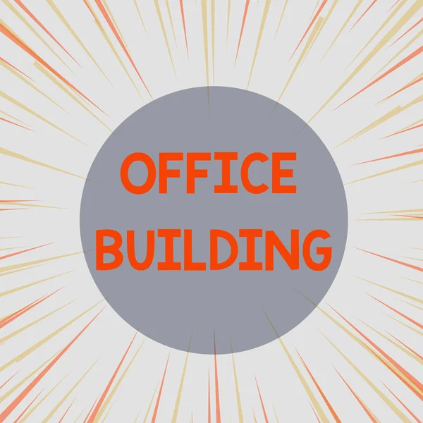 Word writing text Office Building. Business concept for Commercial buildings are used for commercial purposes Sunburst Explosion Yellow Orange Pastel Rays Beams Depth and Perspective. — Stock Photo, Image