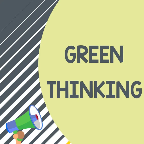 Nota di scrittura che mostra Green Thinking. Business photo showcase Prendendo ction per rendere la responsabilità ambientale una realtà Vecchio design di parlare altoparlante tromba per parlare con il pubblico . — Foto Stock