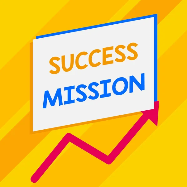 Conceptual hand writing showing Success Mission. Business photo showcasing getting job done in perfect way with no mistakes Task made Blank rectangle above another zigzag upwards increasing sale. — Stock Photo, Image