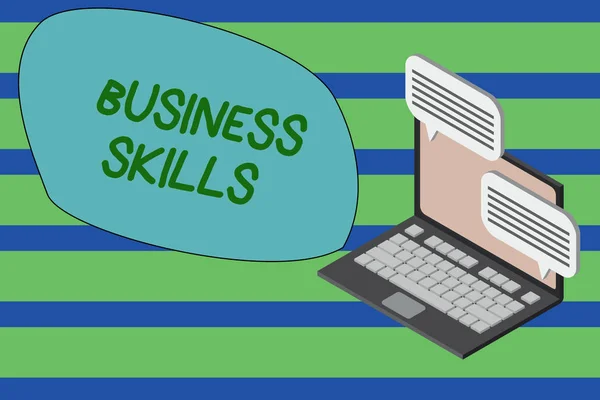 Schrijfbriefje met Business Skills. Zakelijke foto showcasing Een vermogen om systematische inspanning van functies te verwerven Laptop ontvangen verzenden van informatie draadloos internet. — Stockfoto