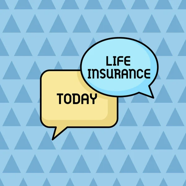Text sign showing Life Insurance. Conceptual photo Payment of death benefit or injury Burial or medical claim Pair of Overlapping Blank Speech Bubbles of Oval and Rectangular Shape. — Stockfoto
