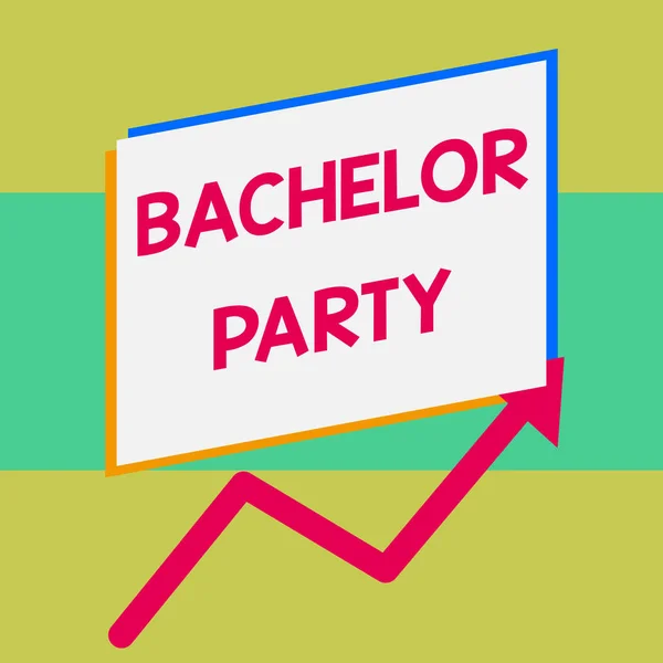 Handwriting text writing Bachelor Party. Concept meaning Party given for a analysis who is about to get married Stag night One blank rectangle above another arrow zigzag upwards increasing sale.