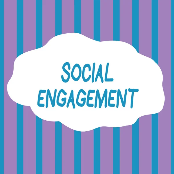 Text sign showing Social Engagement. Conceptual photo Degree of engagement in an online community or society Seamless Vertical Stripes Pattern in Blue and Violet Alternate Color Strip.