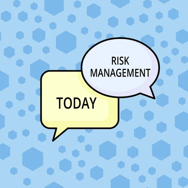 Word writing text Risk Management. Business concept for evaluation of financial hazards or problems with procedures Pair of Overlapping Blank Speech Bubbles of Oval and Rectangular Shape.