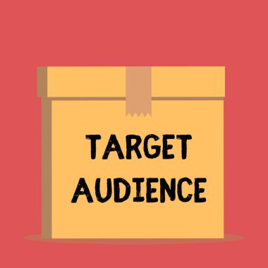 El yazısı metin Hedef Hedef Kitle. Kavram anlam kategorisi size ön görünümü açık kahverengi karton mühürlü kutu kapağı kadar kapatmak için kelime adresi istediğinizi gösteren. Boş arka plan.