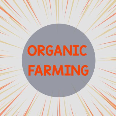 Sözcük yazma organik tarım. Sürdürülebilirlik için uğraşan bütünleşik tarım sistemi için iş kavramı Güneş patlaması Sarı Turuncu Pastel Işınlar Derinlik ve Perspektif.