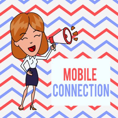 Mobil Bağlantıyı gösteren not yazılıyor. Blowhorn Renkli Arkaplan Metin Kutusunda Konuşan Genç Kadın cep telefonu kullanarak güvenli evrensel giriş çözümünü gösteren iş fotoğrafı.