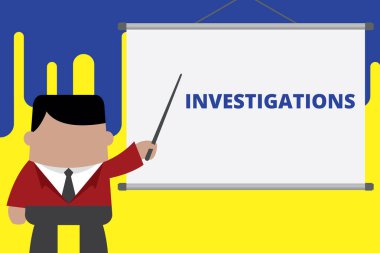 El yazısı metin yazma Soruşturmalar. Kavram anlamı Proje fikrini işaret eden projektör ekranında duran bir şey hakkında resmi eylem veya sistematik inceleme.