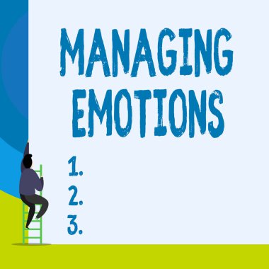 Duyguları yönetmek için metin yazmak. Duyguları kontrol etme konsepti soğukkanlılığınızı koruyun. Geriye dönüp bakın. Genç adam merdivenleri tırmanıyor ve büyük boş bir dikdörtgen oluşturuyor..