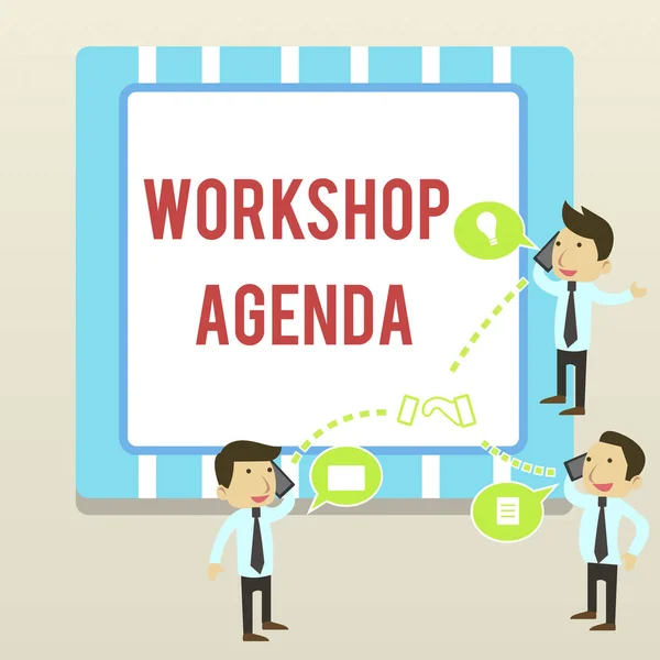 Workshop Workshop Word. Business concept for helps you to ensure that your place stays on schedule Επιχειρηματίες Συνεργάτες Συνέδριο Call Συζήτηση Κινητά τηλέφωνα. — Φωτογραφία Αρχείου
