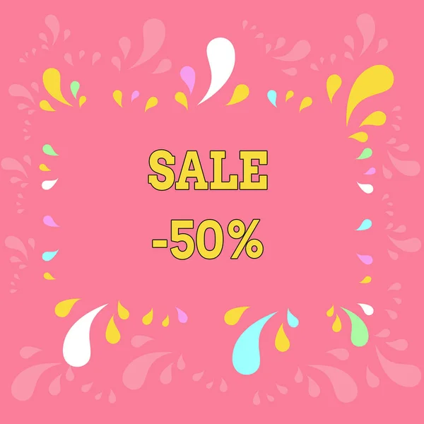 Word writing text Sale 50 Percent. Business concept for A promo price of an item at 50 percent markdown Copy Space Frame with Different Sized Multicolored Splashes on Perimeter. — Stock Photo, Image