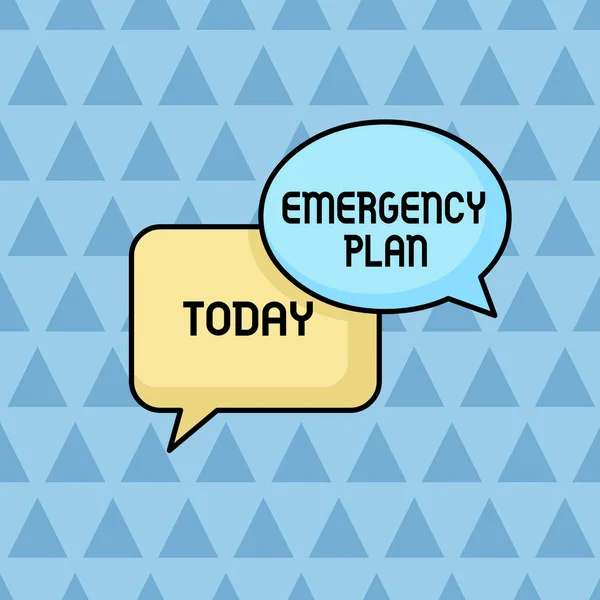 Text sign showing Emergency Plan. Conceptual photo Procedures for response to major emergencies Be prepared Pair of Overlapping Blank Speech Bubbles of Oval and Rectangular Shape. — Stock Photo, Image