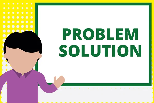 Text sign showing Problem Solution. Conceptual photo solving consists of using generic methods in orderly analysisner Young man standing in front whiteboard pointing to project. photo Art. — Stock Photo, Image