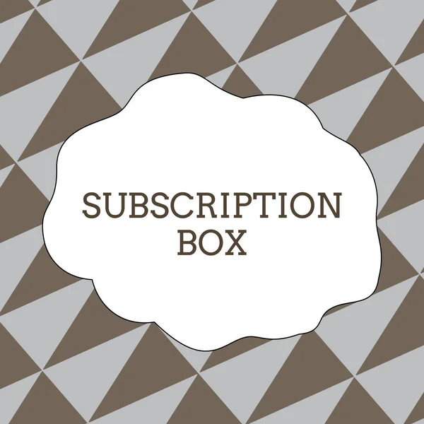 Writing note showing Subscription Box. Business photo showcasing button if you clicked on will get news or videos about site Seamless Isosceles Triangles Diagonally Gray and Brown Alternate Color.