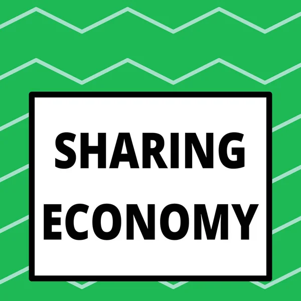 Writing note showing Sharing Economy. Business photo showcasing economic model based on providing access to goods Big square background inside one thick bold black outline frame.
