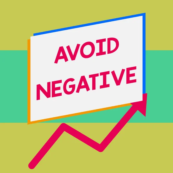 Handwriting text writing Avoid Negative. Concept meaning Staying away from pessimistic showing Suspicious Depression One blank rectangle above another arrow zigzag upwards increasing sale. — Stockfoto