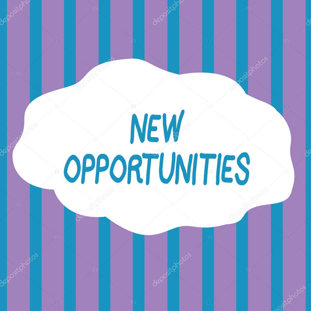 Text sign showing New Opportunities. Conceptual photo A situation that makes it possible to do something Seamless Vertical Stripes Pattern in Blue and Violet Alternate Color Strip.