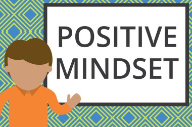 Pozitif Mindset gösteren kavramsal el yazısı. Eğer olumlu sonuçlar bekliyoruz Wich İş fotoğraf metin zihinsel tutum Adam proje fotoğraf Sanat işaret ön beyaz tahta ayakta.