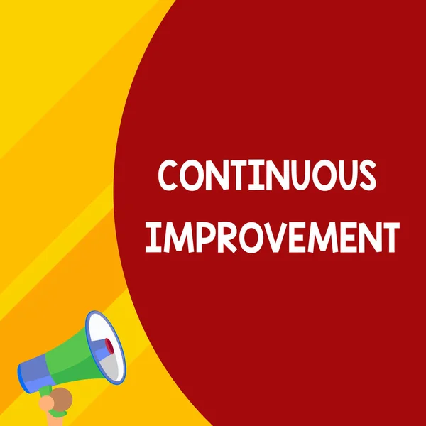 Word writing text Continuous Improvement. Business concept for ongoing effort to improve products or processes Half part blank huge balloon empty text with small megaphone. Announcement.