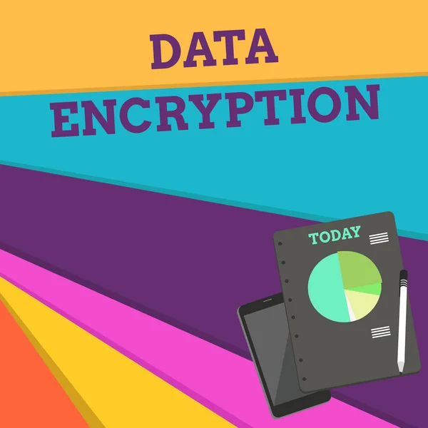 Kézírás-szöveg adattitkosítása. Fogalom jelentése Symmetrickey algoritmus a titkosító elektronikus adatok elrendezése smartphone távoli BallPoint Pen Ringbound Jegyzettömb Business Pie chart. — Stock Fotó