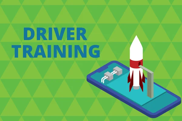 Word writing text Driver Training. Business concept for prepares a new driver to obtain a driver s is license Ready to launch rocket lying smartphone. Startup negotiations to begin.