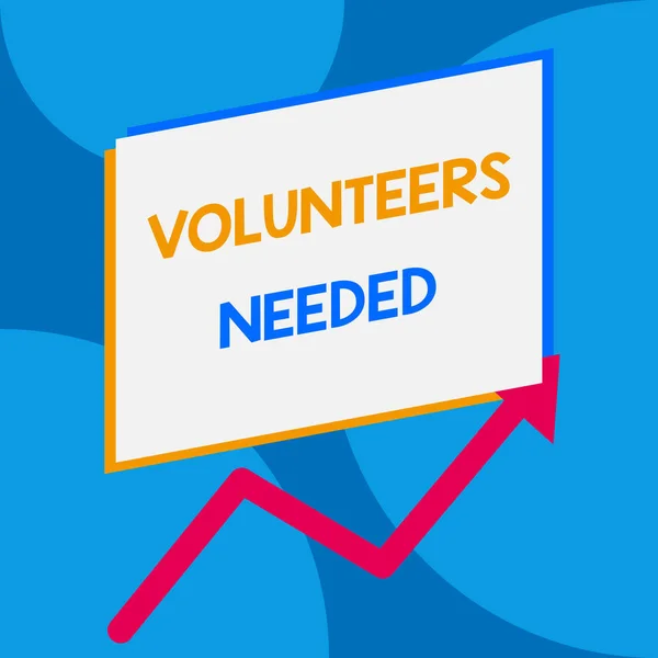Word writing text Volunteers Needed. Business concept for need work or help for organization without being paid One blank rectangle above another arrow zigzag upwards increasing sale.