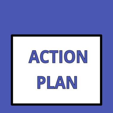 Eylem Planını gösteren not yazılıyor. Önerilen iş fotoğrafı gösterimi stratejisi veya belirli bir süre için eylem rotası Ön büyük boş dikdörtgen soyut geometrik arkaplan görünümünü kapat.