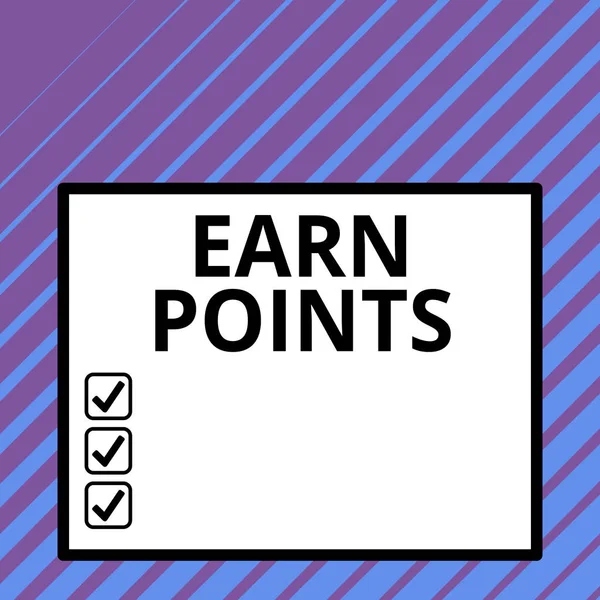 Conceptual hand writing showing Earn Points. Business photo text getting praise or approval for something you have done Big square background inside one thick bold black outline frame.