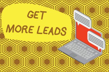 Get More Leads 'i gösteren bir not yazıyorum. Daha fazla müşteriye sahip olmak ve hedef satış dizüstü bilgisayarınızı geliştirmek için iş fotoğrafı gösterimi bilgi alma, internet, kablosuz.