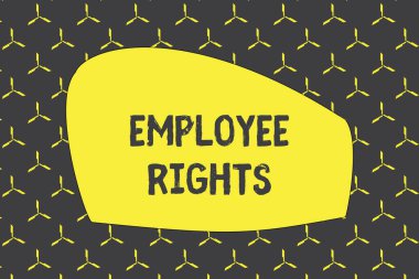 İşçi Haklarını gösteren bir not yazıyorum. İş fotoğraflarının sergilendiği tüm çalışanlar kendi işyerlerinde temel haklara sahipler. Dikdörtgen biçimsiz monokrom geometrik doku yel değirmenleri..