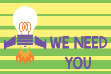 Sana ihtiyacımız olduğunu gösteren bir not yazıyorum. Görev ya da yükümlülük gereksinimlerini karşılamak için iş fotoğrafı sergisi. Top view, ampul roketi fırlatma fikri....