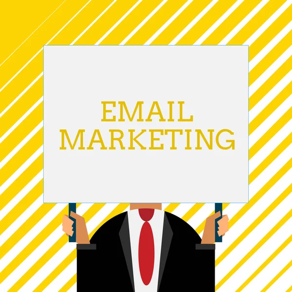 Handwriting text writing Email Marketing. Concept meaning Sending a commercial message to a group of showing using mail Old fashioned way to pick people at airport hold big board with two hands.